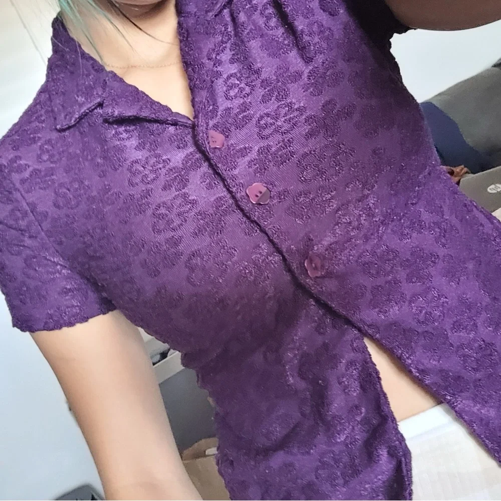 Purple Button-Up Top - Picture 1 of 4